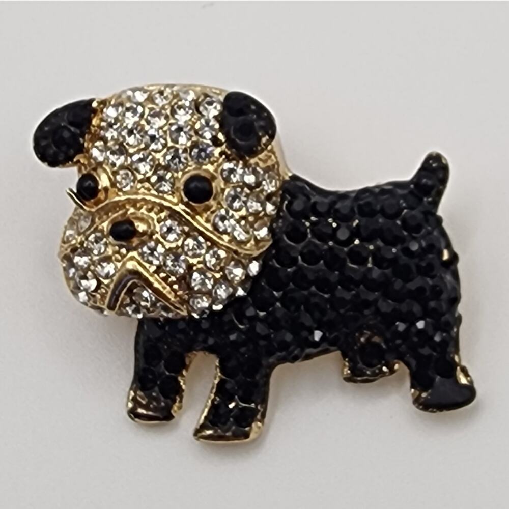 Bulldog Rhinestone Brooch Black and White Stones Classic Dog